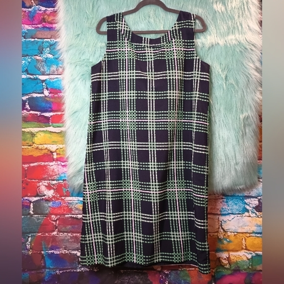 Banana Republic Navy Blue green and White Sleeveless Dress Size 14 - Picture 5 of 9